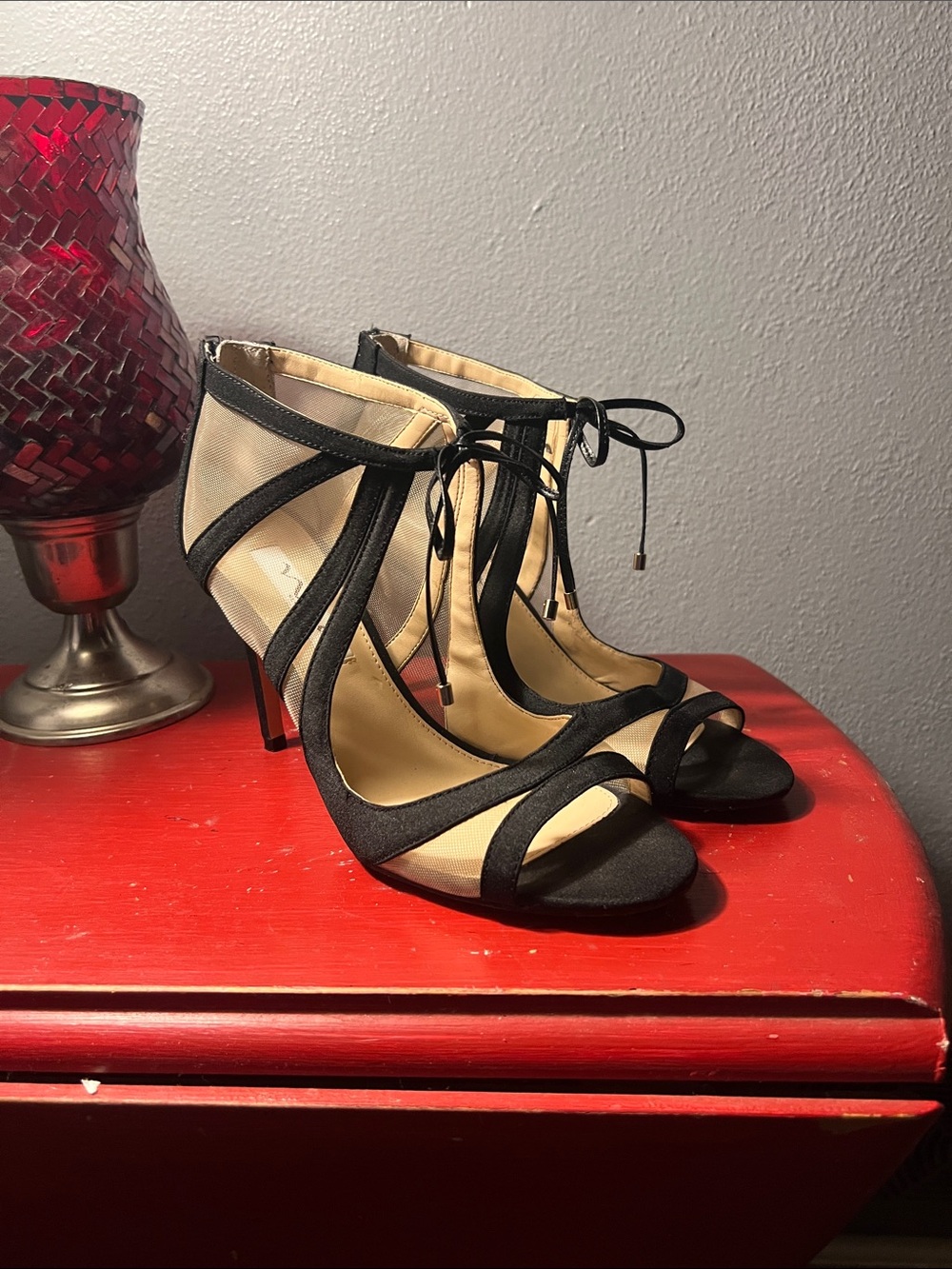 Nina Black Lace-Up Strappy Open-Toe Sandals